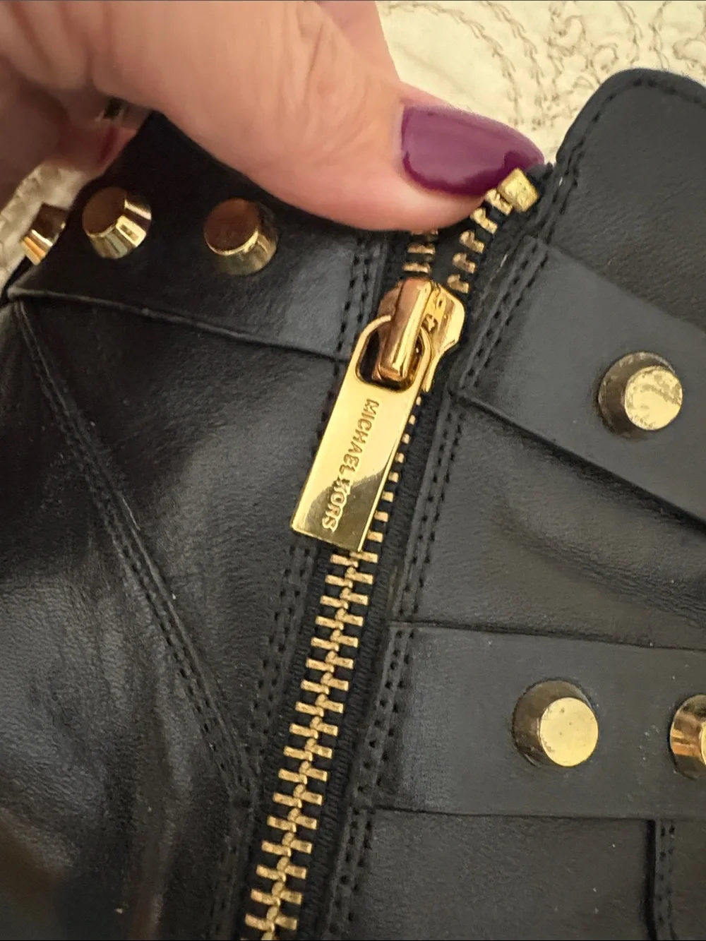 Michael Kors Bryn studded Black leather peek-Toe Buckle high heel ankle Boot 10